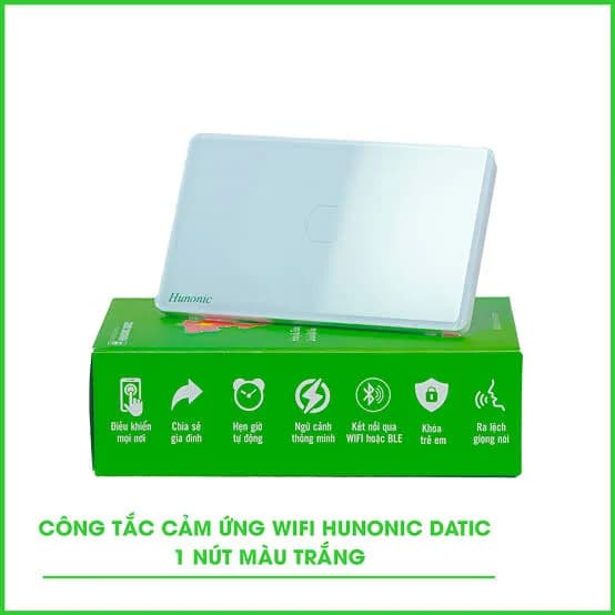 Công tắc cảm ứng WiFi Hunonic Datic 1 Nút, màu Trắng