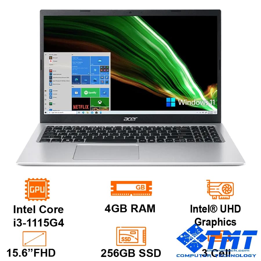 Laptop Acer Aspire 3 A315-58-35AG / Màn hình 15.6 FHD IPS I3-1115G4 /4GB/256GB SSD ( Bạc )