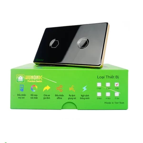Công tắc cảm ứng BLE Premium 2 Nút, HCN, màu Đen