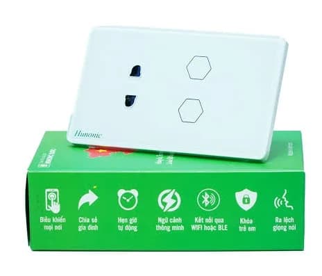 Công tắc cảm ứng BLE Hunonic Datic 2 Nút 1 Ổ, màu Trắng