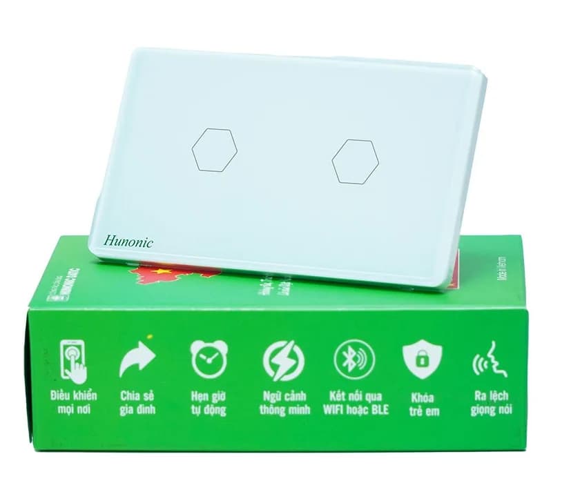 Công tắc cảm ứng BLE Hunonic Datic 2 Nút, màu Trắng