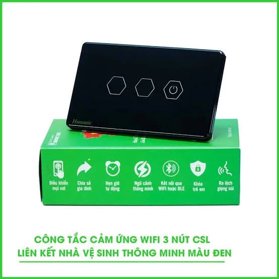 Công tắc cảm ứng BLE Hunonic Datic 3 Nút CSL, màu Đen