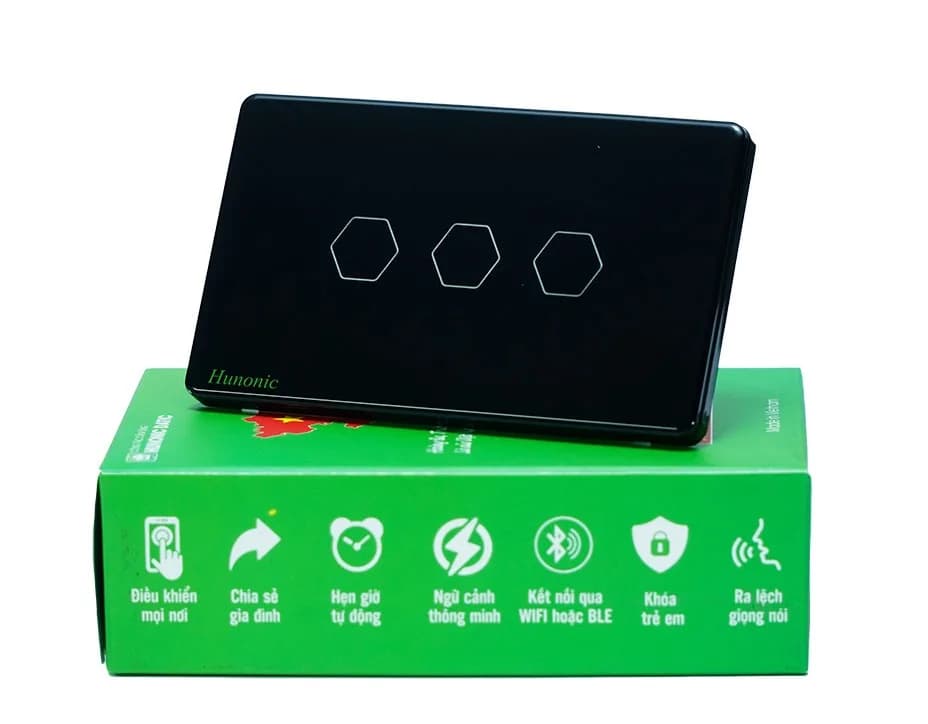 Công tắc cảm ứng BLE Hunonic Datic 3 Nút, màu Đen