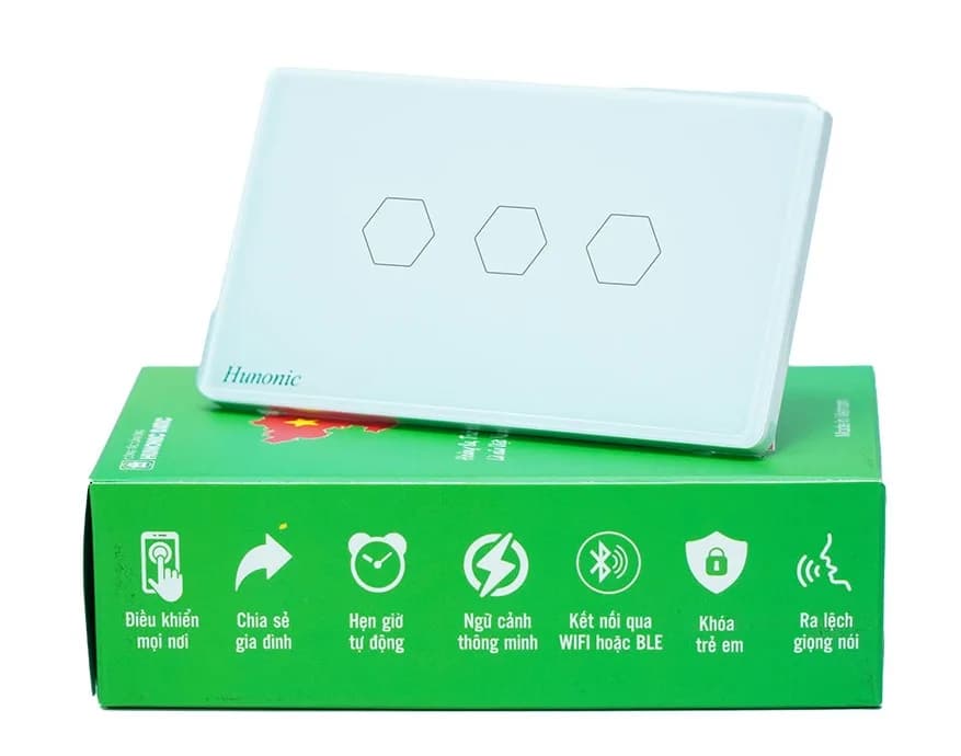 Công tắc cảm ứng BLE Hunonic Datic 3 Nút, màu Trắng