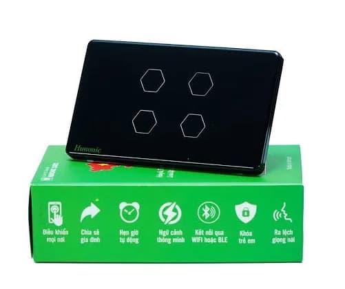 Công tắc cảm ứng BLE Hunonic Datic 4 Nút, màu Đen