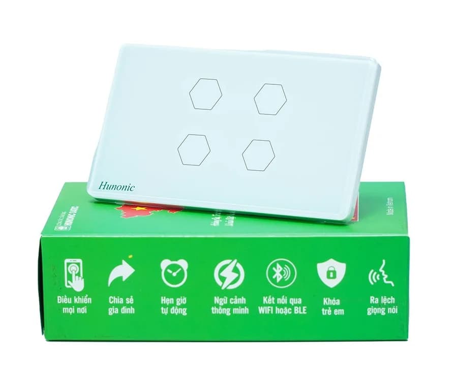 Công tắc cảm ứng BLE Hunonic Datic 4 Nút, màu Trắng