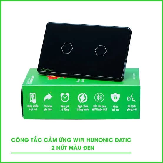 Công tắc cảm ứng BLE Hunonic Datic 2 Nút, màu Đen
