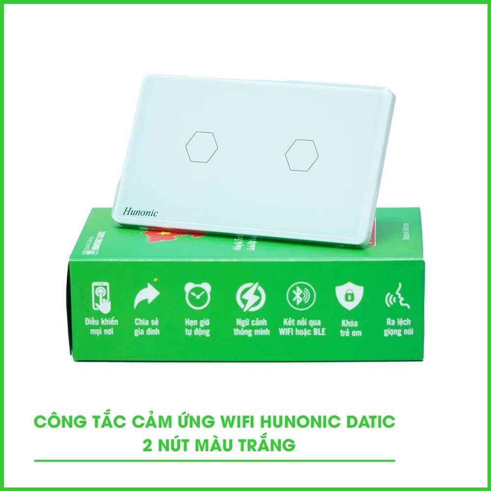 Công Tắc Cảm Ứng WiFi Hunonic Datic 2 Nút Màu Trắng