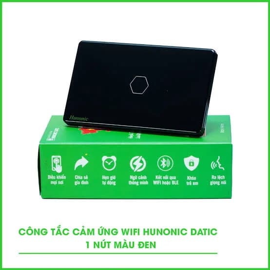 Công tắc cảm ứng WiFi Hunonic 1 Nút, HCN, màu Đen