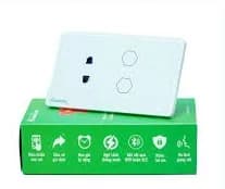Công tắc cảm ứng WiFi Hunonic 2 Nút 1 Ổ, HCN, màu Trắng