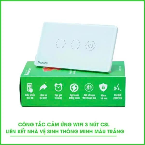 Công tắc cảm ứng WiFi Hunonic Datic 3 Nút CSL, màu Trắng