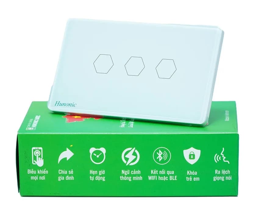 Công tắc cảm ứng WiFi Hunonic Datic 3 Nút, màu Trắng