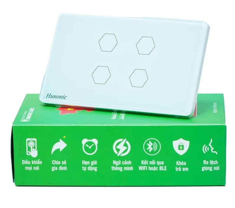 Công tắc cảm ứng WiFi Hunonic Datic 4 Nút, màu Trắng