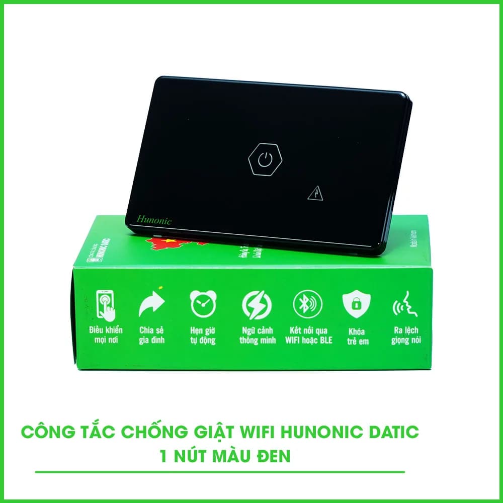 Công tắc cảm ứng WiFi Hunonic Datic CSL Chống Giật, màu Đen