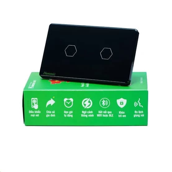 Công tắc cảm ứng WiFi HunonicDatic 2 Nút, màu Đen