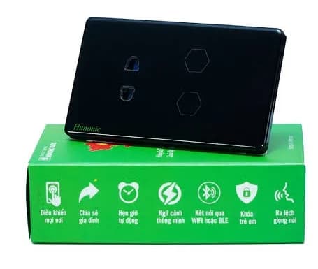 Công tắc cảm ứng BLE Hunonic Datic 2 Nút 1 Ổ, màu Đen