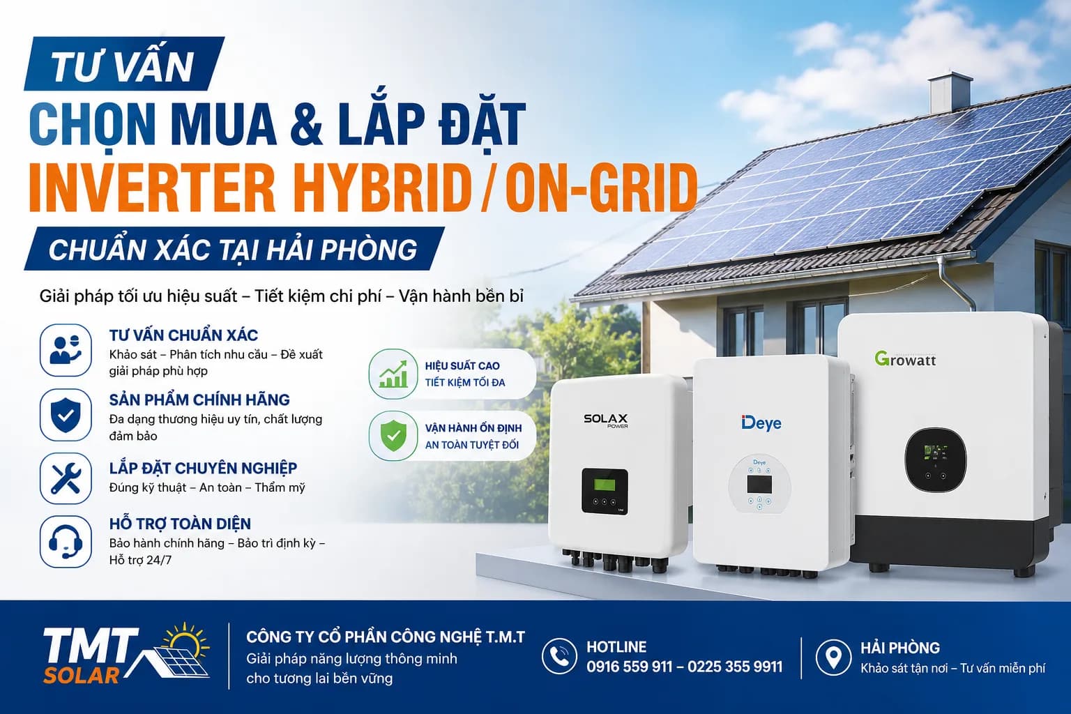 Tư vấn chọn mua và lắp đặt Inverter Hybrid / On-grid chuẩn xác tại Hải Phòng